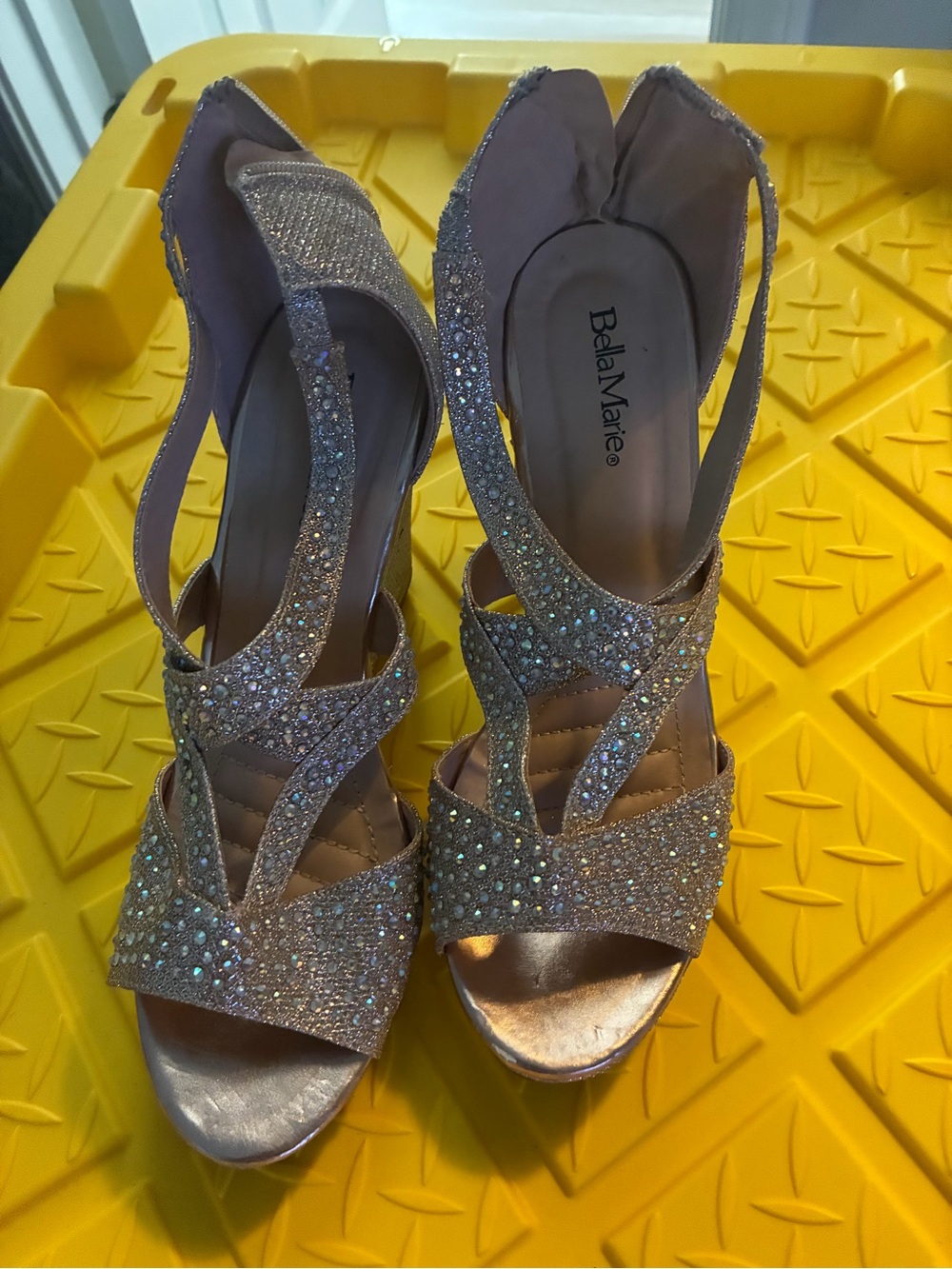 Bella Marie Rose Gold Glitter Crisscross Slingback Heels